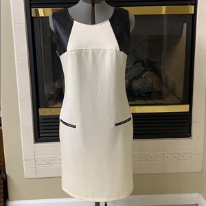 Spense Cream Black Faux Leather Trim Dress Size 10